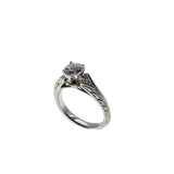 All In White - Vintage Rhodium Plated Sterling Silver Cubic Zirconia Engraved Ring (VR1139)