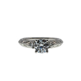 Antique Revival - Vintage Rhodium Plated Sterling Silver Cubic Zirconia Engraved Ring (VR1140)