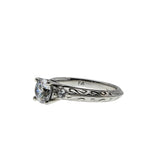 Antique Revival - Vintage Rhodium Plated Sterling Silver Cubic Zirconia Engraved Ring (VR1140)