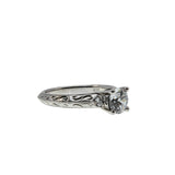 Antique Revival - Vintage Rhodium Plated Sterling Silver Cubic Zirconia Engraved Ring (VR1140)