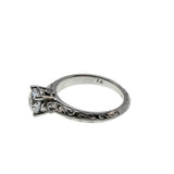 Antique Revival - Vintage Rhodium Plated Sterling Silver Cubic Zirconia Engraved Ring (VR1140)
