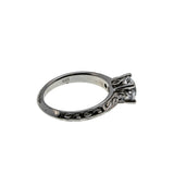 Antique Revival - Vintage Rhodium Plated Sterling Silver Cubic Zirconia Engraved Ring (VR1140)