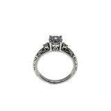 Antique Revival - Vintage Rhodium Plated Sterling Silver Cubic Zirconia Engraved Ring (VR1140)