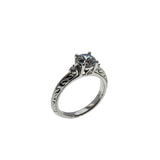 Antique Revival - Vintage Rhodium Plated Sterling Silver Cubic Zirconia Engraved Ring (VR1140)