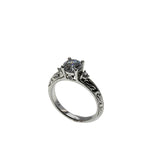 Antique Revival - Vintage Rhodium Plated Sterling Silver Cubic Zirconia Engraved Ring (VR1140)