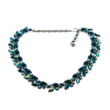 Teal Beauty - Vintage Signed 'Sherman' Rhodium Plate Austrian Swarovski Aurora Borealis Crystal Rhinestone Necklace & Clip-On Earring Set (VN268)