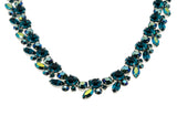 Teal Beauty - Vintage Signed 'Sherman' Rhodium Plate Austrian Swarovski Aurora Borealis Crystal Rhinestone Necklace & Clip-On Earring Set (VN268)