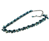 Teal Beauty - Vintage Signed 'Sherman' Rhodium Plate Austrian Swarovski Aurora Borealis Crystal Rhinestone Necklace & Clip-On Earring Set (VN268)