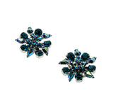 Teal Beauty - Vintage Signed 'Sherman' Rhodium Plate Austrian Swarovski Aurora Borealis Crystal Rhinestone Necklace & Clip-On Earring Set (VN268)