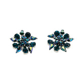 Teal Beauty - Vintage Signed 'Sherman' Rhodium Plate Austrian Swarovski Aurora Borealis Crystal Rhinestone Necklace & Clip-On Earring Set (VN268)