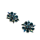 Teal Beauty - Vintage Signed 'Sherman' Rhodium Plate Austrian Swarovski Aurora Borealis Crystal Rhinestone Necklace & Clip-On Earring Set (VN268)
