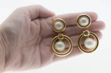 Runway Worthy - Vintage Signed 'Christian Dior' Gold Plated Pearl & Swarovski Crystal Rhinestone Dangly Clip-On Earrings (VE399)