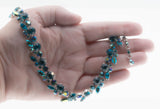 Teal Beauty - Vintage Signed 'Sherman' Rhodium Plate Austrian Swarovski Aurora Borealis Crystal Rhinestone Necklace & Clip-On Earring Set (VN268)