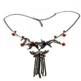 Jeweled Whimsey - Estate Silver Toned Crystal Rhinestone Enamel Butterfly & Floral Necklace (EN030)