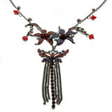 Jeweled Whimsey - Estate Silver Toned Crystal Rhinestone Enamel Butterfly & Floral Necklace (EN030)