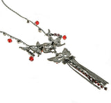 Jeweled Whimsey - Estate Silver Toned Crystal Rhinestone Enamel Butterfly & Floral Necklace (EN030)