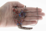 Jeweled Whimsey - Estate Silver Toned Crystal Rhinestone Enamel Butterfly & Floral Necklace (EN030)