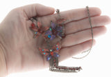 Jeweled Whimsey - Estate Silver Toned Crystal Rhinestone Enamel Butterfly & Floral Necklace (EN030)