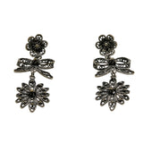 Español De Renaissance - Art Deco 900 Silver 'Bow & Floral' Filigree Earrings (ADE40)