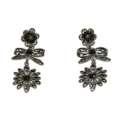 Español De Renaissance - Art Deco 900 Silver 'Bow & Floral' Filigree Earrings (ADE40)