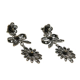 Español De Renaissance - Art Deco 900 Silver 'Bow & Floral' Filigree Earrings (ADE40)