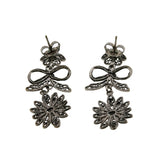 Español De Renaissance - Art Deco 900 Silver 'Bow & Floral' Filigree Earrings (ADE40)