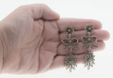 Español De Renaissance - Art Deco 900 Silver 'Bow & Floral' Filigree Earrings (ADE40)