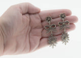 Español De Renaissance - Art Deco 900 Silver 'Bow & Floral' Filigree Earrings (ADE40)