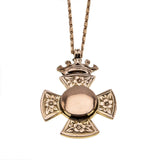 A Symbol Of Protection - Edwardian Dated '1906' 9K Rose Gold Crowned Engraved Maltese Cross Pendant & 10K Rose Gold Chain (EDP027)