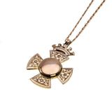 A Symbol Of Protection - Edwardian Dated '1906' 9K Rose Gold Crowned Engraved Maltese Cross Pendant & 10K Rose Gold Chain (EDP027)