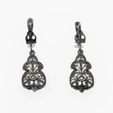 Exquisite Deco - Art Deco Spanish 800 Silver Natural Rose Cut White Topaz Open-Work Earrings (VE041)