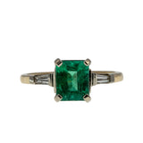 Emerald City - Vintage 14K Gold Natural Emerald & Baguette Diamond Ring (VR1142)