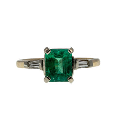 Emerald City - Vintage 14K Gold Natural Emerald & Baguette Diamond Ring (VR1142)