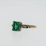 Emerald City - Vintage 14K Gold Natural Emerald & Baguette Diamond Ring (VR1142)