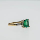 Emerald City - Vintage 14K Gold Natural Emerald & Baguette Diamond Ring (VR1142)