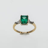 Emerald City - Vintage 14K Gold Natural Emerald & Baguette Diamond Ring (VR1142)