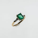 Emerald City - Vintage 14K Gold Natural Emerald & Baguette Diamond Ring (VR1142)