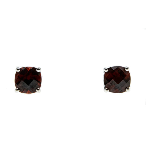 Fiery Embers - Vintage 10K White Gold Garnet Stud Earrings (EE226)