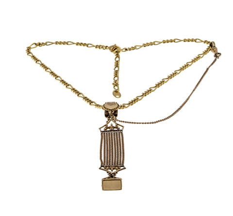 Two Eras - Victorian English Rose Gold Fill Watch Fob Pendant & Vintage Gold Plated Figaro Chain (VICP123)