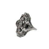 Deco Artistry - Art Deco Platinum Natural 'Old European Cut' Diamond & Sapphire Shield Ring  (ADR300)