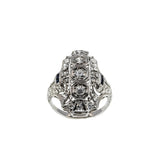 Deco Artistry - Art Deco Platinum Natural 'Old European Cut' Diamond & Sapphire Shield Ring  (ADR300)
