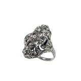 Deco Artistry - Art Deco Platinum Natural 'Old European Cut' Diamond & Sapphire Shield Ring  (ADR300)