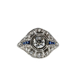 1920s Rarity - Art Deco Platinum Natural Old European Cut Diamond & Sapphire Ring (ADR301)