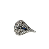 1920s Rarity - Art Deco Platinum Natural Old European Cut Diamond & Sapphire Ring (ADR301)