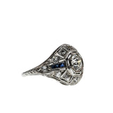 1920s Rarity - Art Deco Platinum Natural Old European Cut Diamond & Sapphire Ring (ADR301)