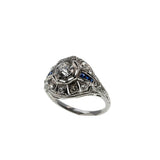 1920s Rarity - Art Deco Platinum Natural Old European Cut Diamond & Sapphire Ring (ADR301)