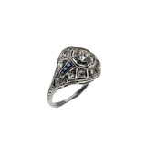 1920s Rarity - Art Deco Platinum Natural Old European Cut Diamond & Sapphire Ring (ADR301)