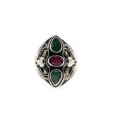 Wearable Art - Vintage Sterling Silver Natural Ruby & Emerald Artisan Ring (VR1143)