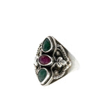 Wearable Art - Vintage Sterling Silver Natural Ruby & Emerald Artisan Ring (VR1143)