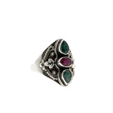 Wearable Art - Vintage Sterling Silver Natural Ruby & Emerald Artisan Ring (VR1143)